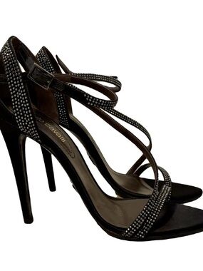 Roberto Cavalli Crystal Embellished Black Strappy Heels Glam Evening Shoes